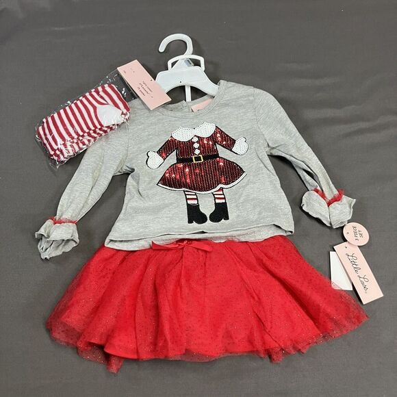 Little Lass Girl Skirt Tights Set / 18M / Santa Elf/ 3 Pieces /Christmas Holiday - Picture 1 of 16